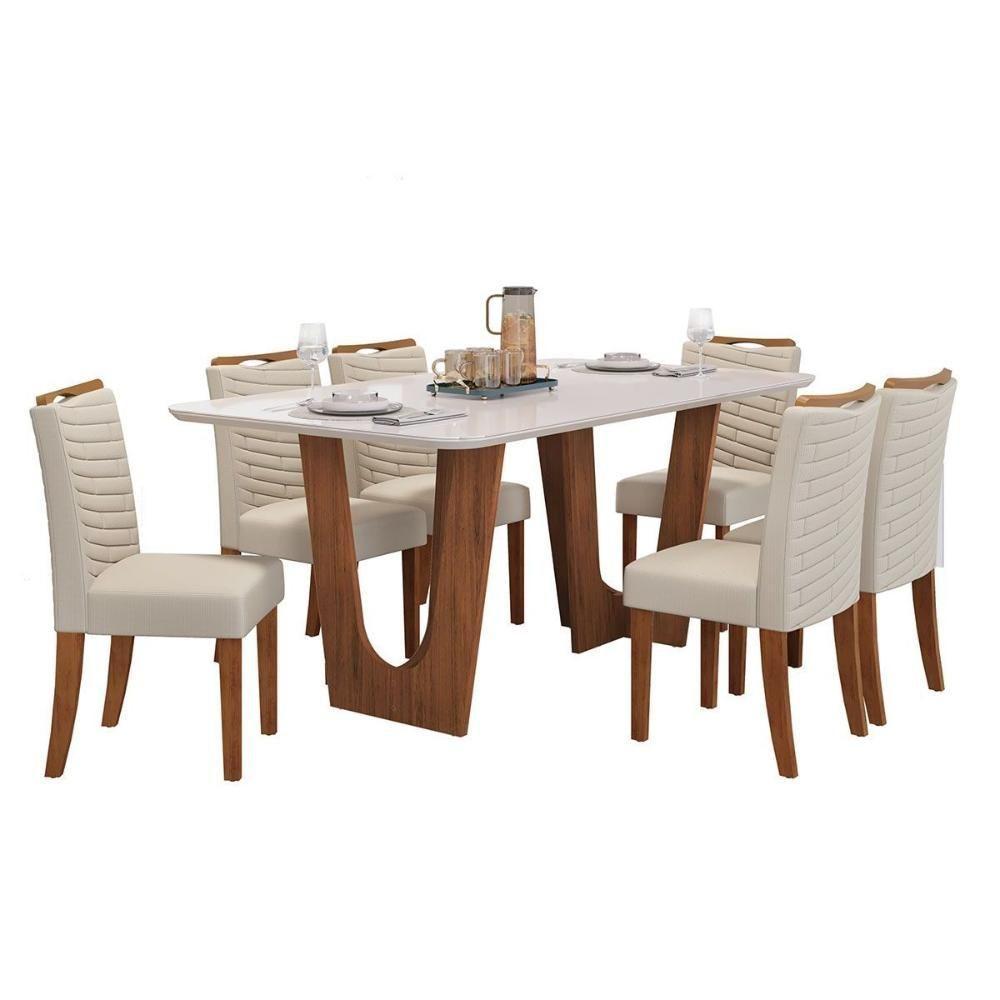 Mesa De Sala Jantar Nala C/ Tampo Madeirado C/ Vidro Curvo 170x90cm Freijo/off White - Dj Móveis - 9