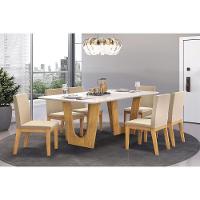 Mesa De Sala Jantar Nala C/ Tampo Madeirado C/ Vidro Curvo 170x90cm Freijo/off White - Dj Móveis