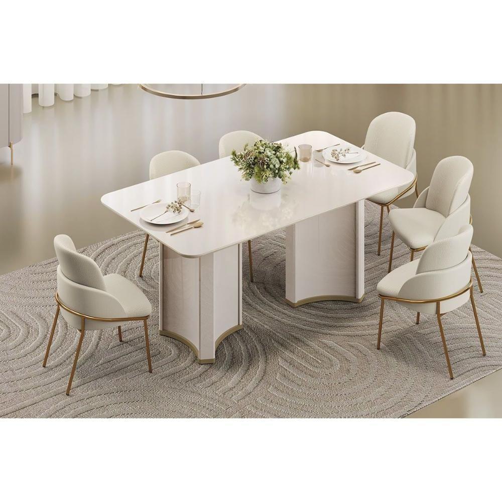 Mesa De Sala Jantar Liz C/ Tampo Madeirado C/ Vidro Curvo 180x100cm Off White/off White - Dj Móveis - 7