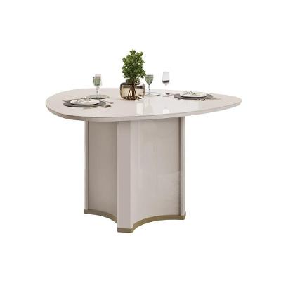 Mesa De Sala Jantar Chanel C/ Tampo Madeirado C/ Vidro Orgânico 136x136cm Off White/off White - Dj Móveis