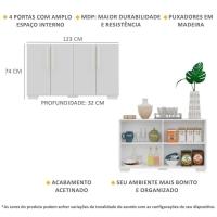 Aparador Buffet 4 Portas Com Pés Quadrados Viena Branco - 2