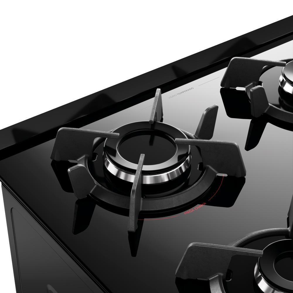 Fogão 4 Bocas Dako Supreme Black Glass Digital Com Mesa De Vidro Preto Bivolt - 4