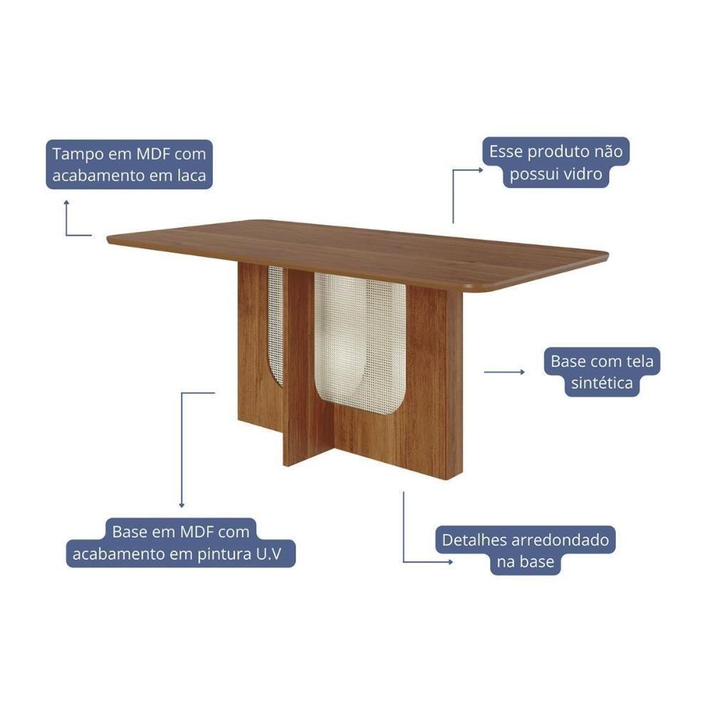 Mesa De Sala Jantar Louise C/ Tampo Madeirado 180x90cm Cinamomo - Cimol - 2