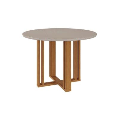 Mesa De Sala Jantar Flora C/ Tampo Madeirado C/ Vidro 109x109cm Nature/off White - Cimol