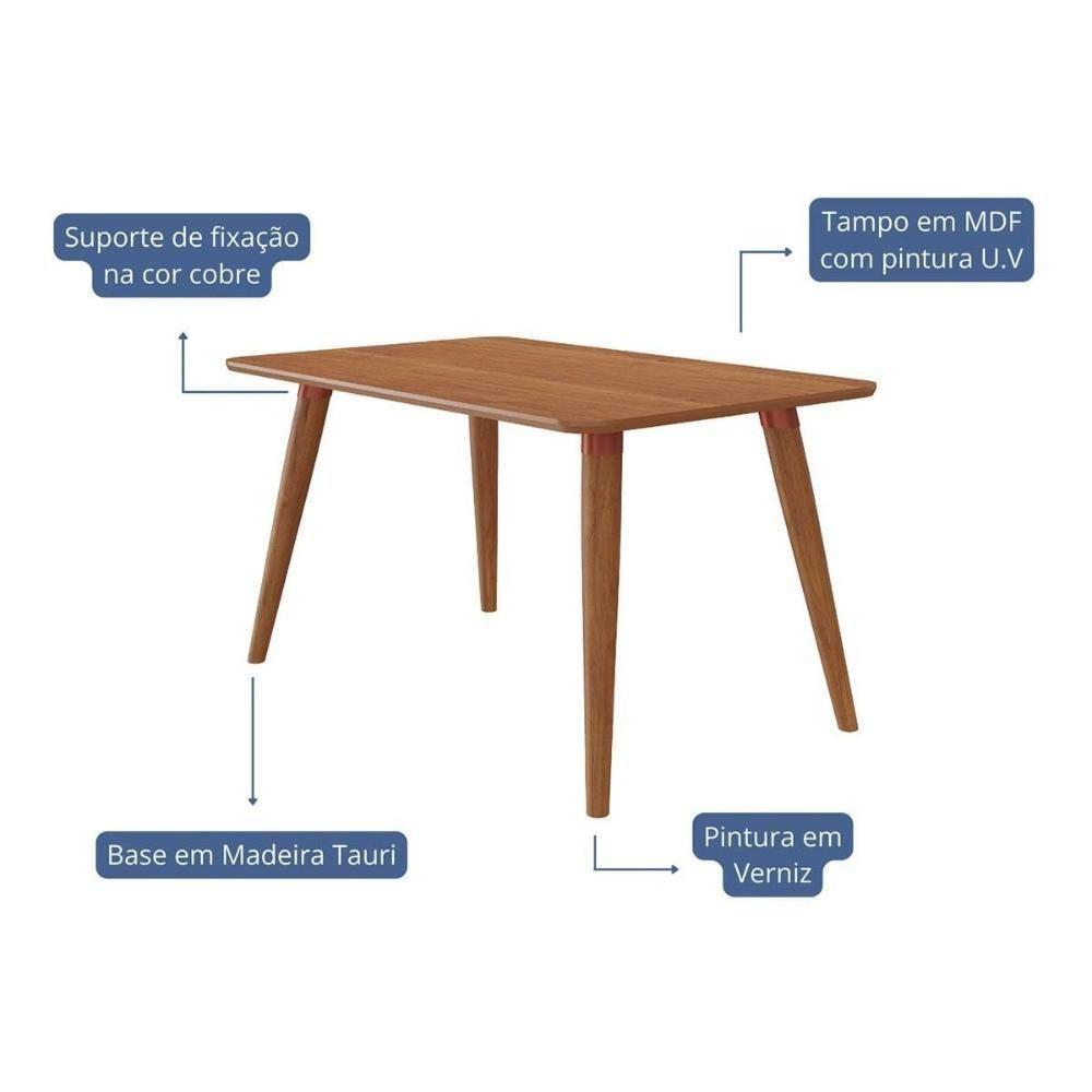 Sala De Jantar Completa Adele Tampo Madeirado 130x80cm E 4 Cadeiras Clarice Carvalho/cinamomo - Linho Bege - Cimol - 6