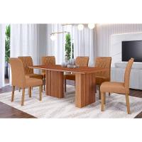 Sala De Jantar Completa Ester Tampo Madeirado 180x90cm E 6 Cadeiras Juliana Cinamomo - Carvalho/suede Nude Bege - Cimol - 1
