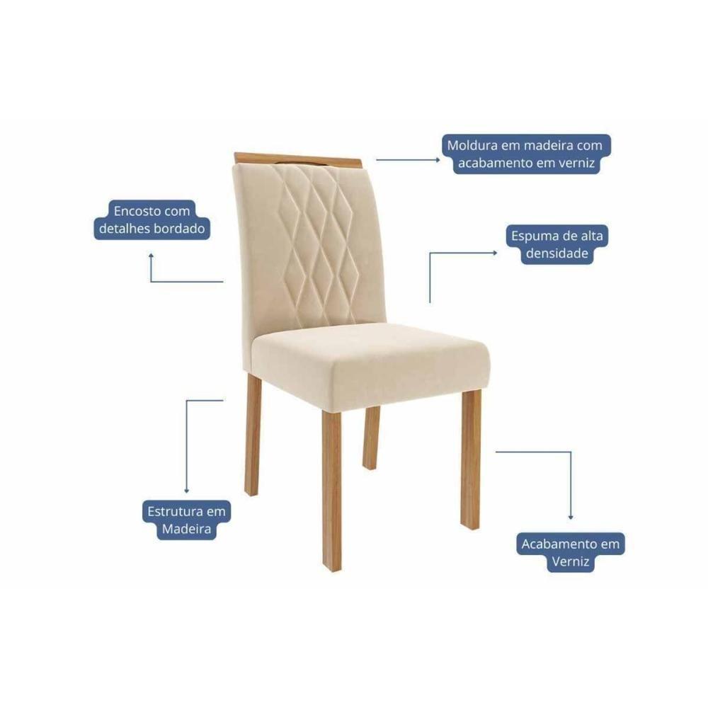 Sala De Jantar Completa Flora Tampo Madeirado 109cm E 4 Cadeiras Juliana Cinamomo - Carvalho/suede Nude Bege - Cimol - 5