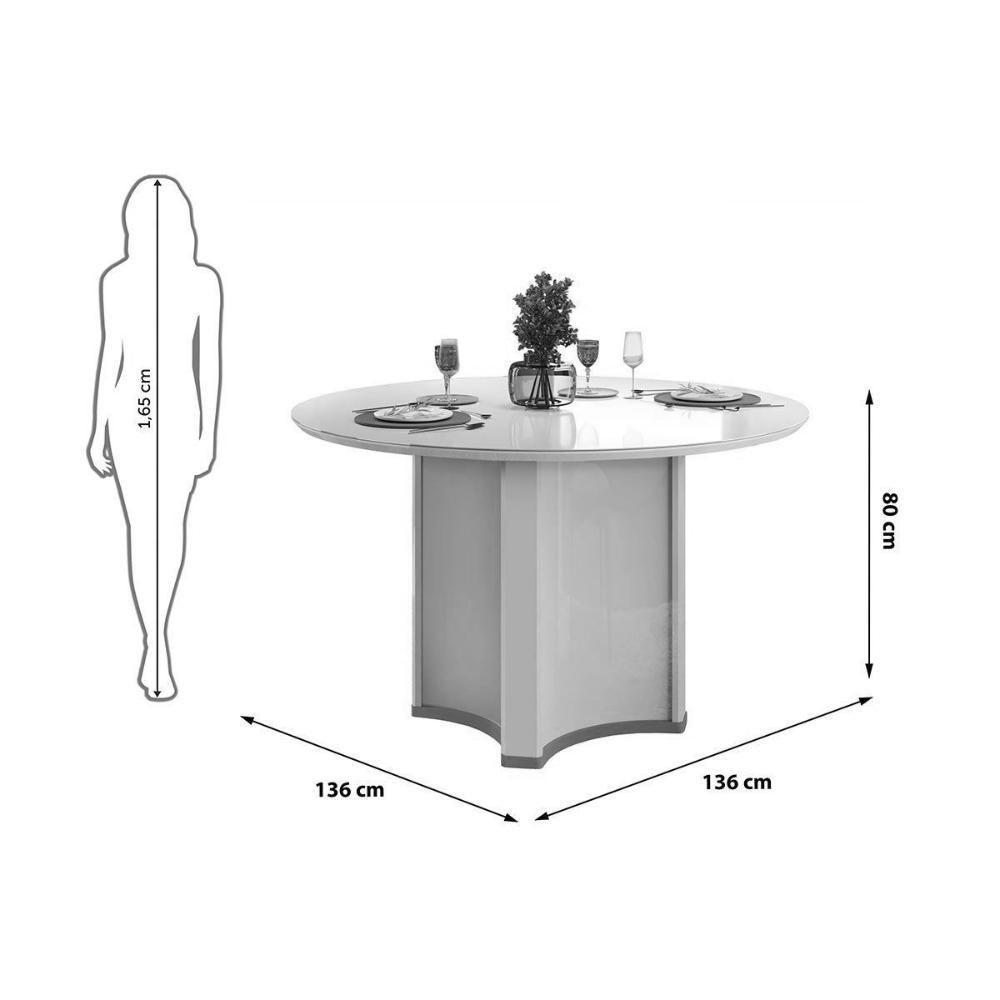 Mesa De Sala Jantar Chanel C/ Tampo Madeirado C/ Vidro Redondo 136x136cm Off White/off White - Dj Móveis - 2