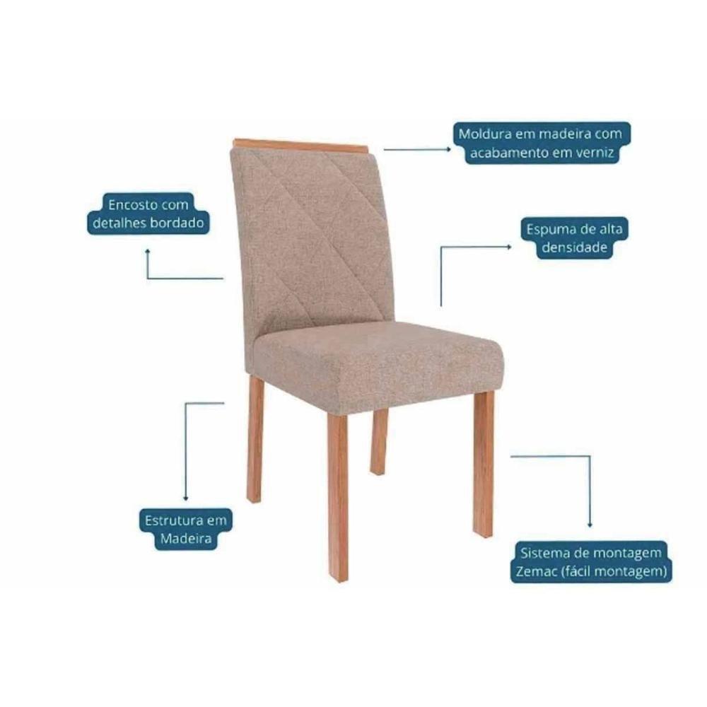 Sala De Jantar Completa Ester Tampo Madeirado 180x90cm E 6 Cadeiras Fernanda Cinamomo - Carvalho/suede Nude Bege - Cimol - 3