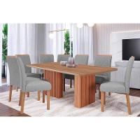 Sala De Jantar Completa Ester Tampo Madeirado 210x100cm E 8 Cadeiras Fernanda Cinamomo - Carvalho/linho Grafite - Cimol - 1