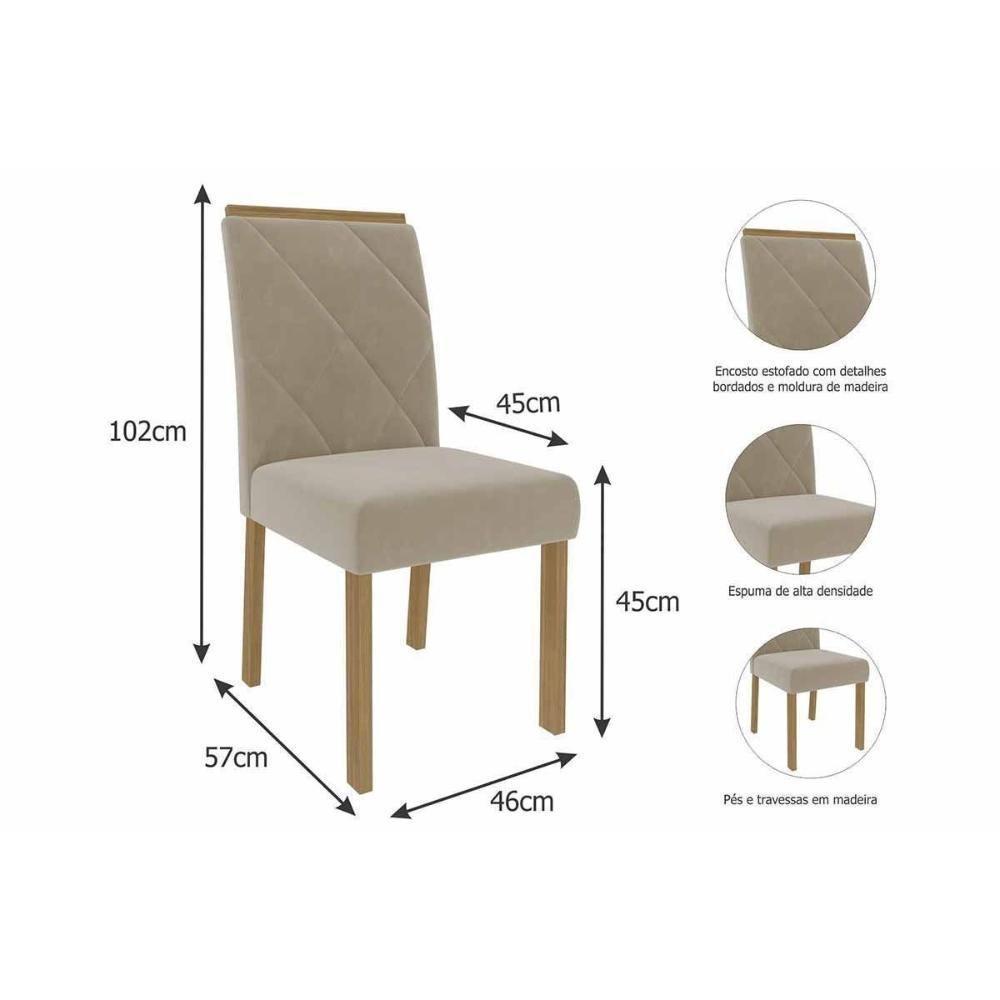 Sala De Jantar Completa Flora Tampo Madeirado 109cm E 4 Cadeiras Fernanda Cinamomo - Carvalho/linho Bege - Cimol - 6
