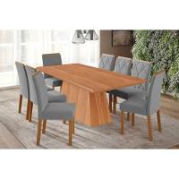 Sala De Jantar Completa Helena Tampo Madeirado 210x100cm E 8 Cadeiras Fernanda Cinamomo - Carvalho/linho Grafite - Cimol - 1