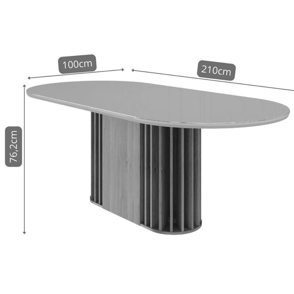 Mesa De Sala Jantar Julieta C/ Tampo Madeirado Vidro Oval 210x100cm Cinamomo/off White - Cimol - 3