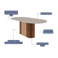 Mesa De Sala Jantar Julieta C/ Tampo Madeirado Vidro Oval 210x100cm Cinamomo/off White - Cimol - 2