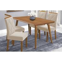 Sala De Jantar Completa Adele Tampo Madeirado 130x80cm E 4 Cadeiras Fernanda Carvalho/cinamomo - Suede Nude Bege - Cimol - 1