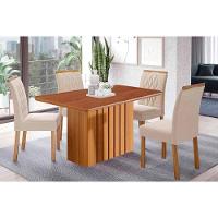 Sala De Jantar Completa Ana Tampo Madeirado 130x80cm E 4 Cadeiras Juliana Cinamomo - Carvalho/suede Nude Bege - Cimol - 1