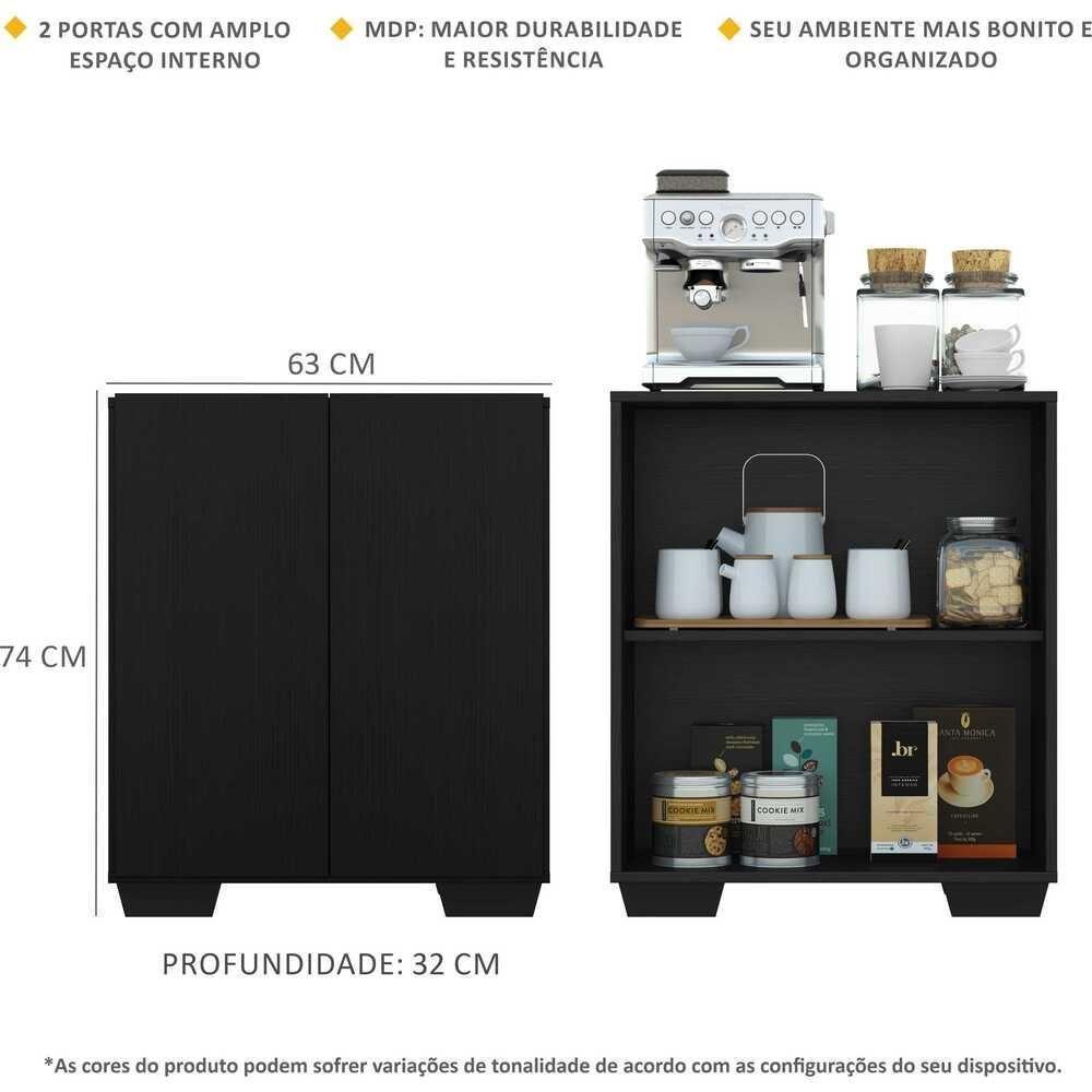 Aparador Buffet 2 Portas Com Pés Quadrados Veneza Multimóveis V3610 Preto Preto - 6