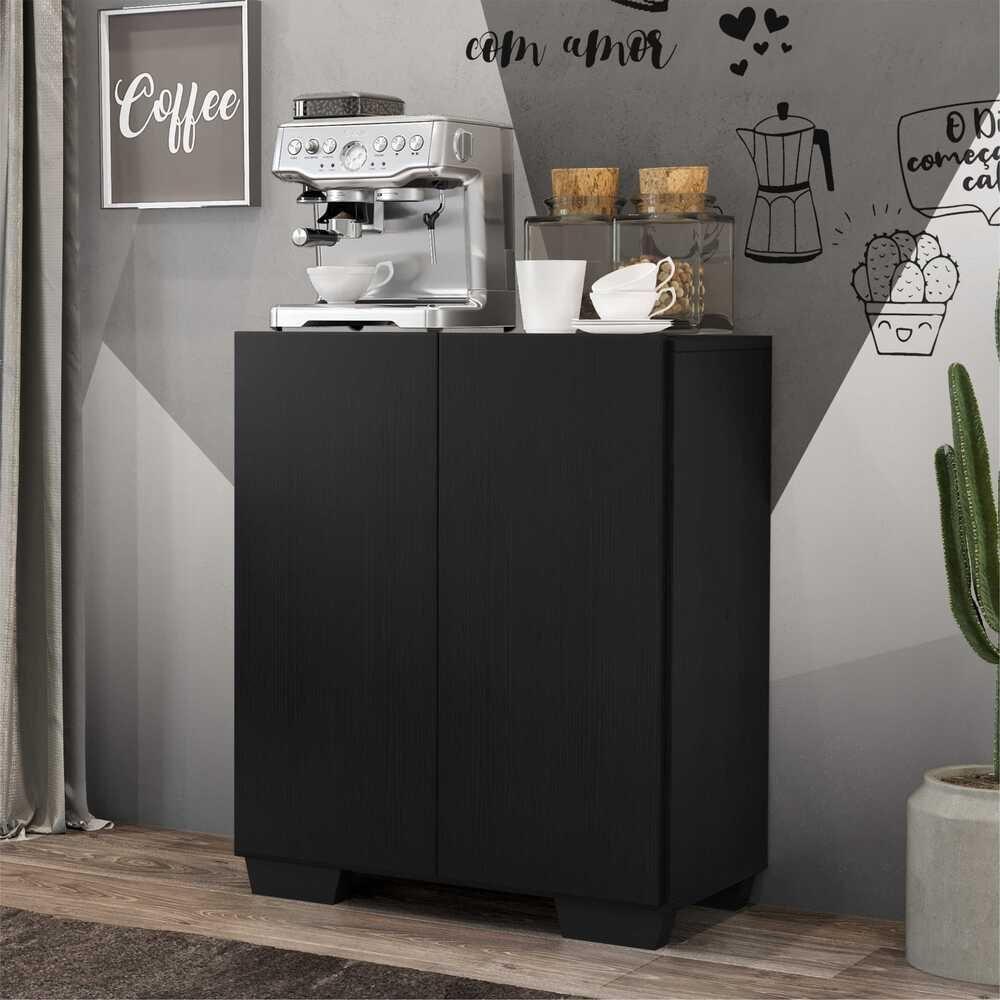 Aparador Buffet 2 Portas Com Pés Quadrados Veneza Multimóveis V3610 Preto Preto - 7