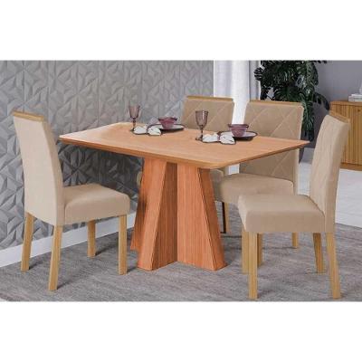 Sala De Jantar Completa Maitê Tampo Madeirado 130x80cm E 4 Cadeiras Fernanda Cinamomo - Carvalho/suede Nude Bege - Cimol