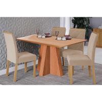 Sala De Jantar Completa Maitê Tampo Madeirado 130x80cm E 4 Cadeiras Fernanda Cinamomo - Carvalho/suede Nude Bege - Cimol - 1