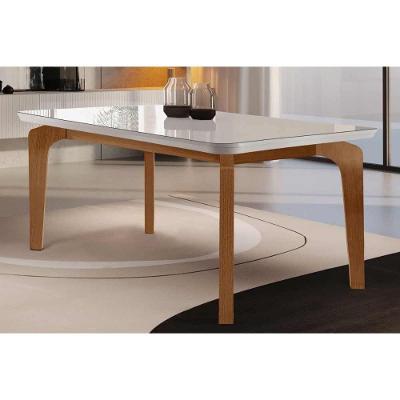 Mesa De Sala Jantar Londrina 180x90cm Mdf C/ Vidro Canto Reto Madeirado Vidro Canto Curvo - Imbuia/off White - Rufato