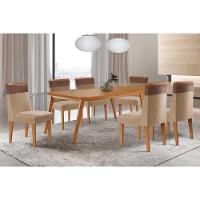 Sala De Jantar Completa Havana C/ Tampo Madeirado Canto Curvo 180x90cm E 6 Cadeiras Jaspe Naturale - Linho Bege - Rufato - 1