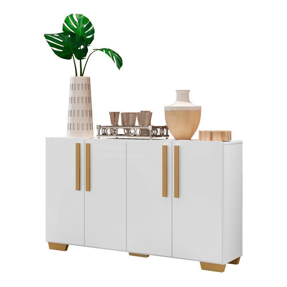 Aparador Buffet 4 Portas Com Pés Quadrados Branco/natural - 1