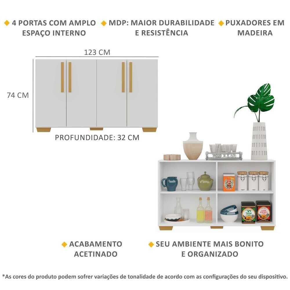 Aparador Buffet 4 Portas Com Pés Quadrados Branco/natural - 3