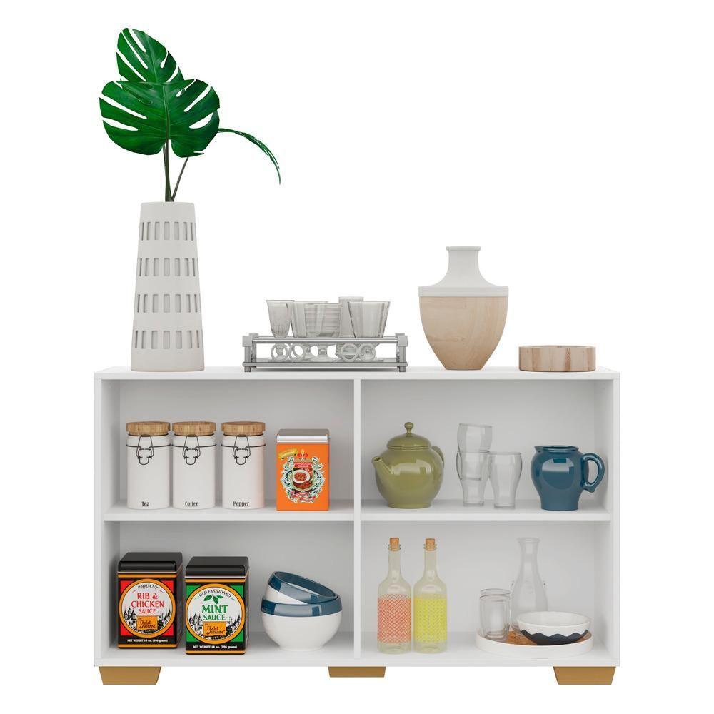 Aparador Buffet 4 Portas Com Pés Quadrados Branco/natural - 5