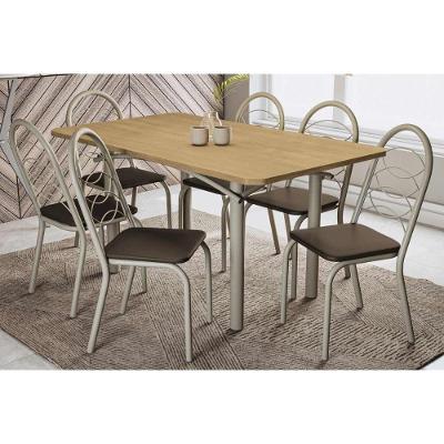 Sala De Jantar Completa Elba C/ Tampo De Madeira 160cm E 6 Cadeiras Noruega Niquel/nogueira - Corano Marrom - Kappesberg