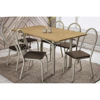 Sala De Jantar Completa Elba C/ Tampo De Madeira 160cm E 6 Cadeiras Noruega Niquel/nogueira - Corano Marrom - Kappesberg - 1