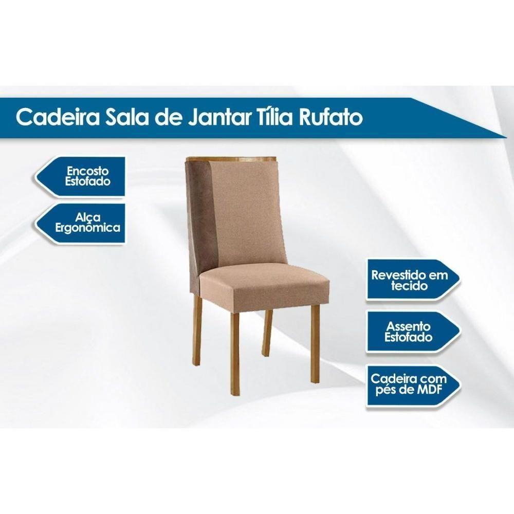 Sala De Jantar Completa Havana C/ Tampo Madeirado Canto Curvo 120x80cm E 4 Cadeiras Tilia Naturale - Linho Bege - Rufato - 4