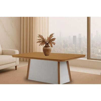 Mesa De Sala Jantar Tília C/ Tampo Madeirado C/ Canto Curvo 120x80cm Off White/naturale/naturale - Rufato