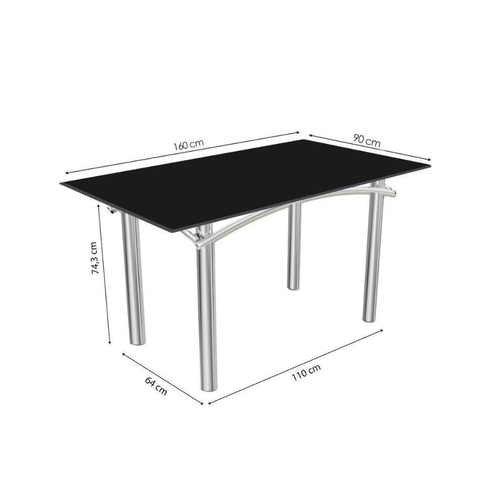 Sala De Jantar Completa Elba Tampo Madeirado C/ Vidro 160cm E 6 Cadeiras Lisboa Niquel/preto - Corano Preto - Kappesberg - 4