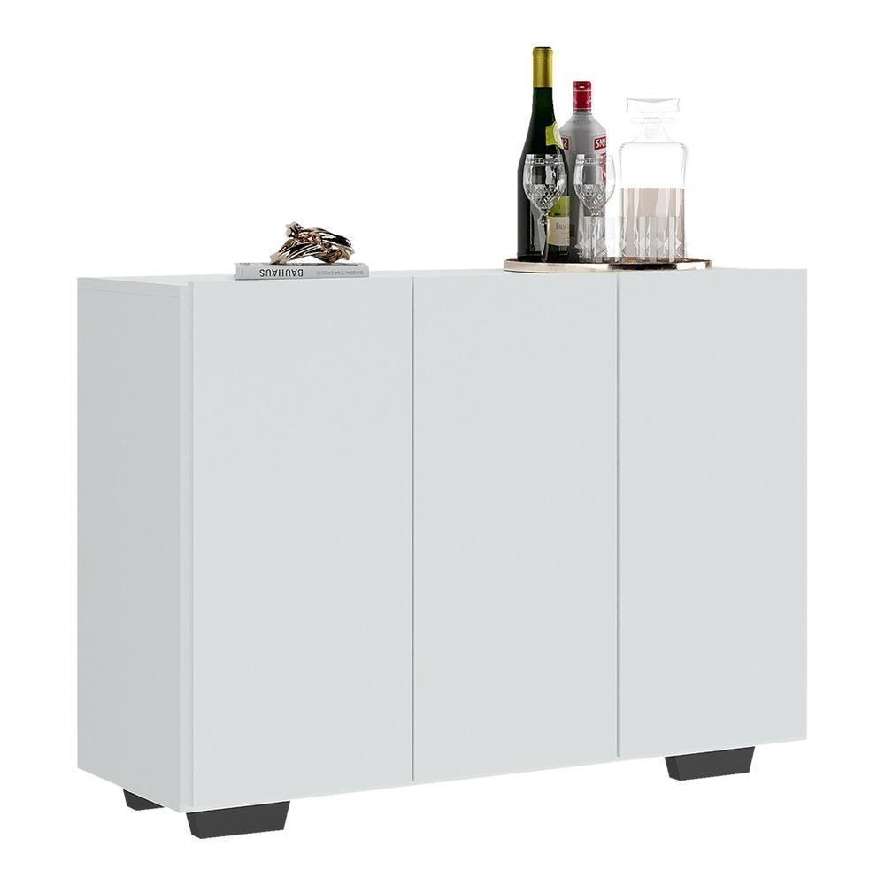 Aparador Buffet 3 Portas Com Pés Quadrados Veneza Multimóveis V1010 Branco/Preto Branco/Preto - 1
