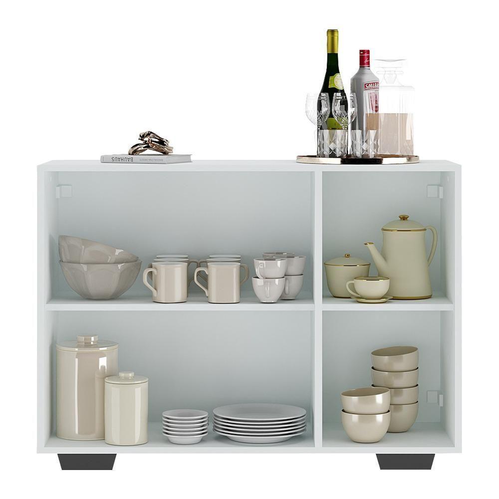 Aparador Buffet 3 Portas Com Pés Quadrados Veneza Multimóveis V1010 Branco/Preto Branco/Preto - 3