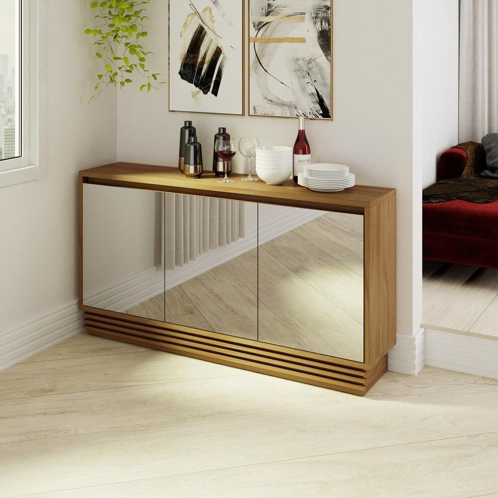 Aparador Buffet 3 Portas 1 Gav Com Espelho Cr50004 Natural - 1