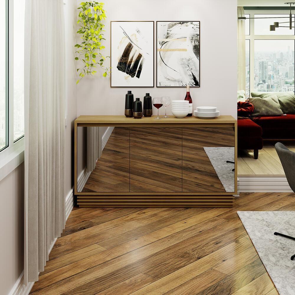 Aparador Buffet 3 Portas 1 Gav Com Espelho Cr50004 Natural - 2