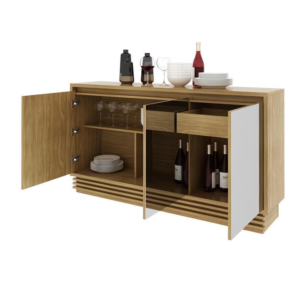 Aparador Buffet 3 Portas 1 Gav Com Espelho Cr50004 Natural - 3