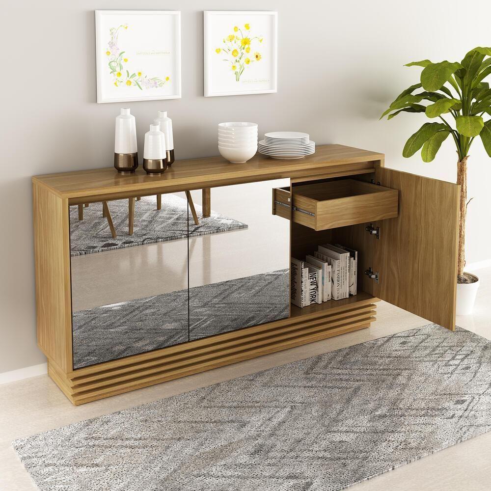 Aparador Buffet 3 Portas 1 Gav Com Espelho Cr50004 Natural - 4