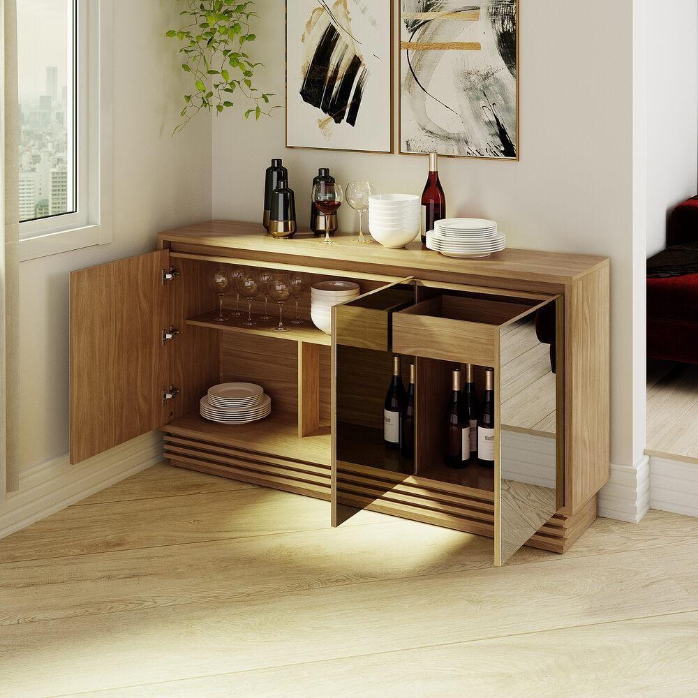 Aparador Buffet 3 Portas 1 Gav Com Espelho Cr50004 Natural - 5