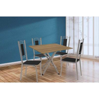 Sala De Jantar Completa Volga C/ Tampo De Madeira 90cm E 4 Cadeiras Florença Niquel/nogueira - Corano Preto - Kappesberg