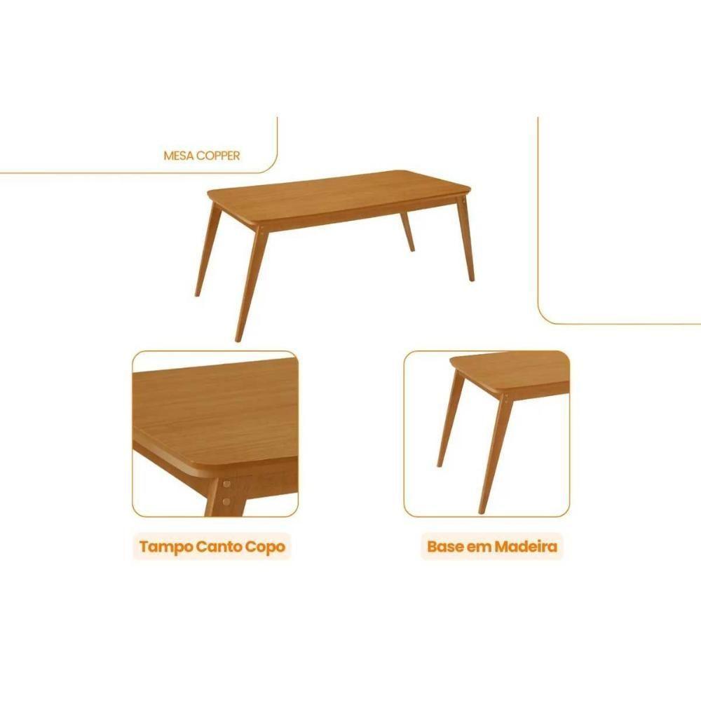 Sala De Jantar Completa Havana C/ Tampo Madeirado Canto Curvo 180x90cm E 6 Cadeiras Pietá Naturale - Linho Bege - Rufato - 4