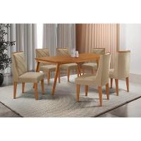 Sala De Jantar Completa Havana C/ Tampo Madeirado Canto Curvo 180x90cm E 6 Cadeiras Pietá Naturale - Linho Bege - Rufato - 1