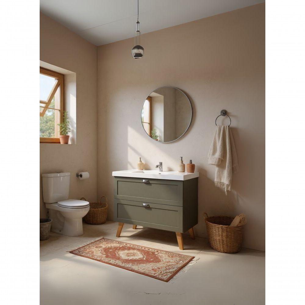 Gabinete Para Banheiro Com Cuba E Espelho Redondo 80cm Retro Mdf Verde Milano - On Móveis - 5