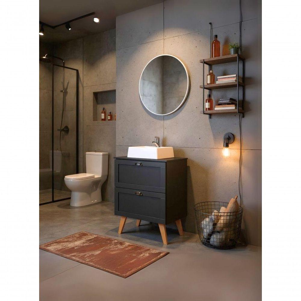 Gabinete Para Banheiro Com Tampo Cuba E Espelho Redondo 60cm Retro Mdf Grafite Milano - On Móveis - 8