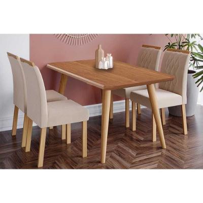 Sala De Jantar Completa Adele Tampo Madeirado 130x80cm E 4 Cadeiras Juliana Carvalho/cinamomo - Suede Nude Bege - Cimol