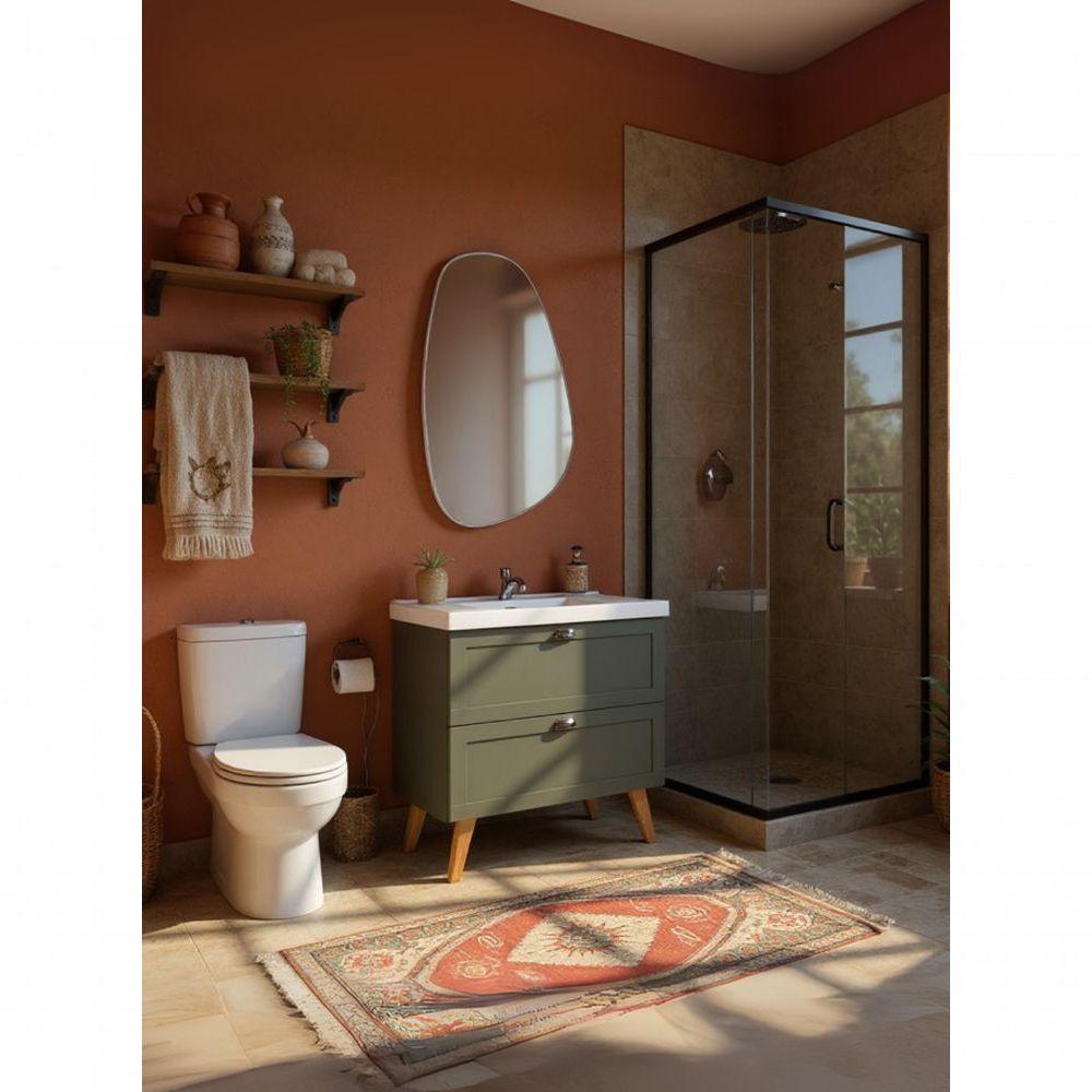 Gabinete Para Banheiro Com Cuba E Espelho Organico 80cm Retro Mdf Verde Milano - On Móveis - 1