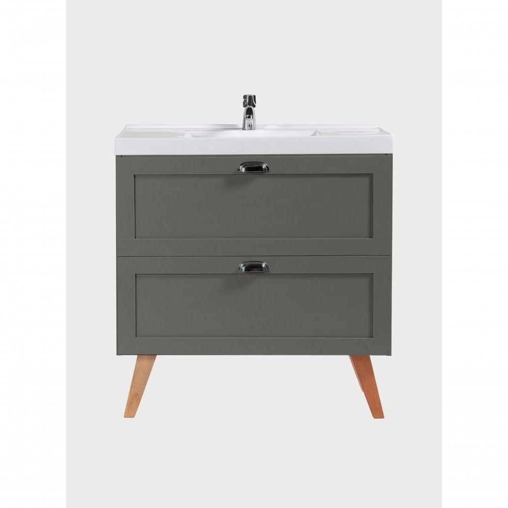 Gabinete Para Banheiro Com Cuba E Espelho Organico 80cm Retro Mdf Verde Milano - On Móveis - 5
