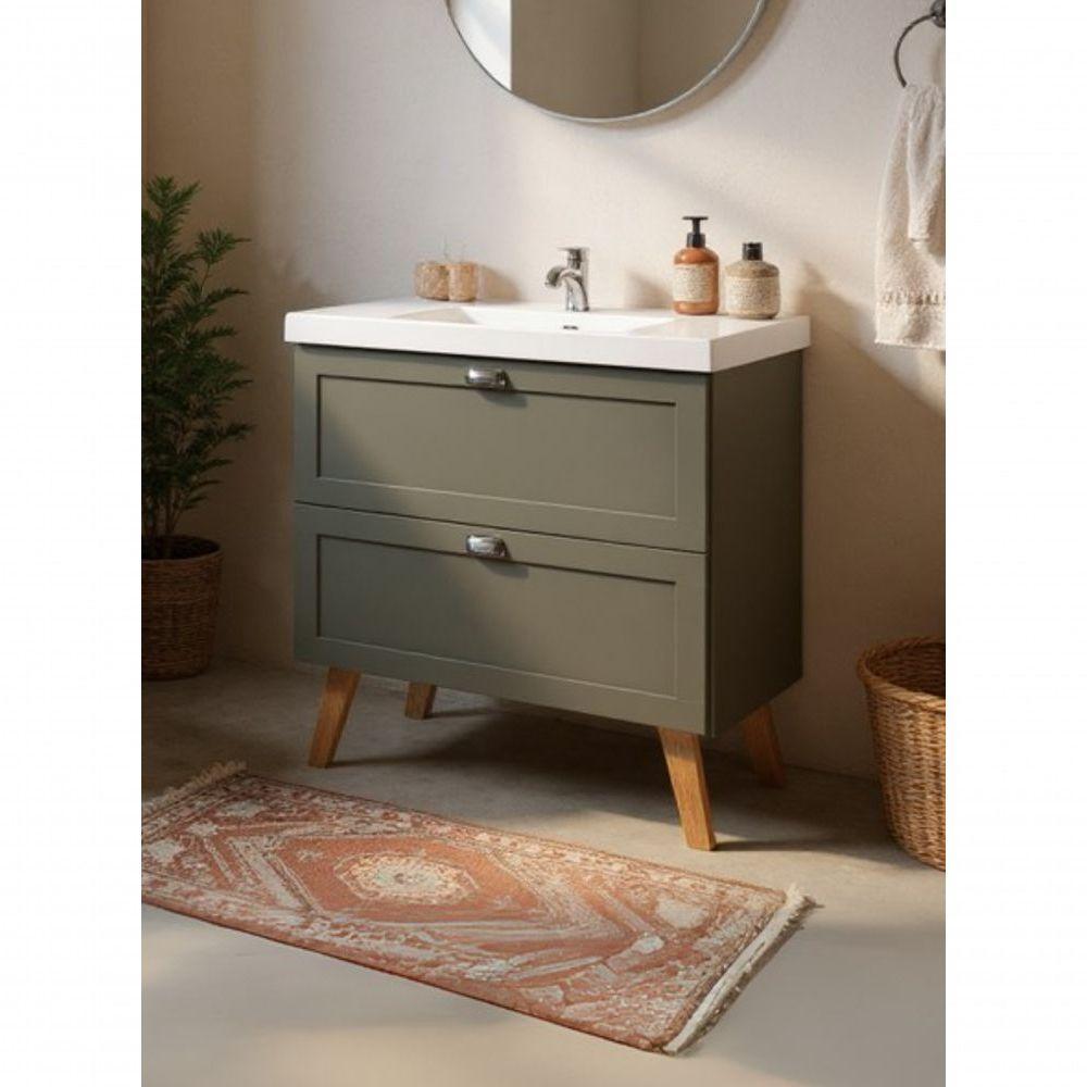 Gabinete Para Banheiro Com Cuba E Espelho Organico 80cm Retro Mdf Verde Milano - On Móveis - 6